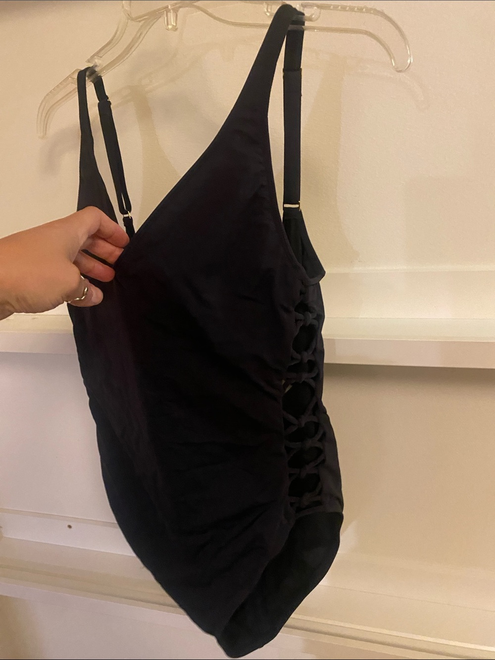 Bleu Rod Beattie Black One-Piece Swimsuit with Side Lace-Up
